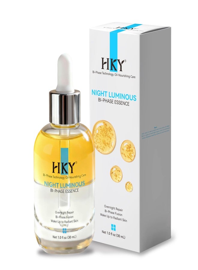 HKY Night Luminous Bi-Phase Essence - Probiotic Face Serum with Lactobacillus & Centella - Overnight Repair Ampoule for Glowing Skin - Hydrating Oil-Infused Formula for Dry & Dull Skin - Image 1